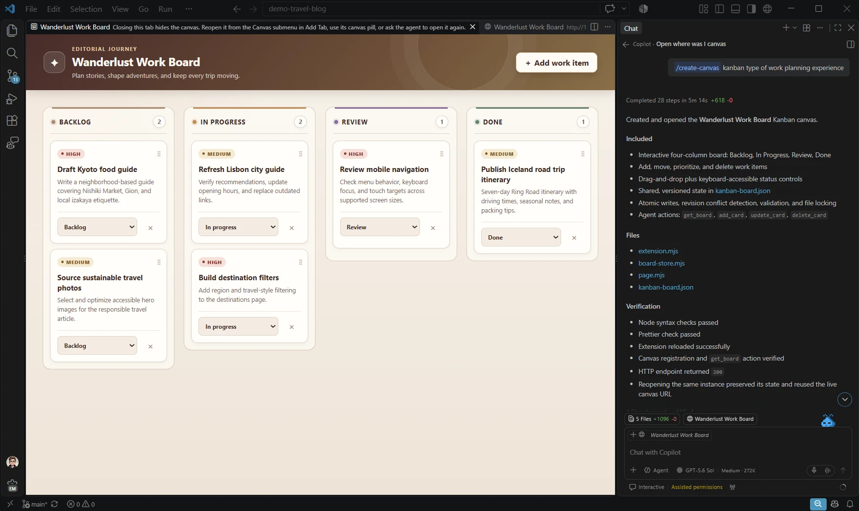 VS Code 官方截图：编辑器中的交互看板画布预览